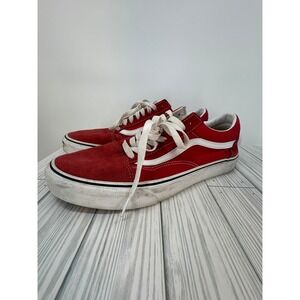 Vans Old Skool‎ Low Top Red White Canvas Suede Men's Sneakers Shoes Size 10.5